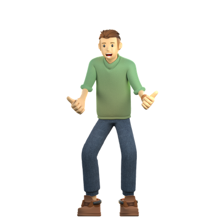 Man showing thumb up and getting shocked  3D Illustration