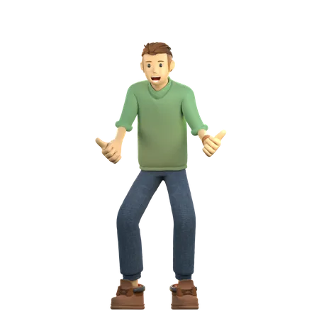 Man showing thumb up and getting shocked  3D Illustration