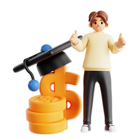 Man Showing Thumbs Up For Education Scholarship  3D Icon