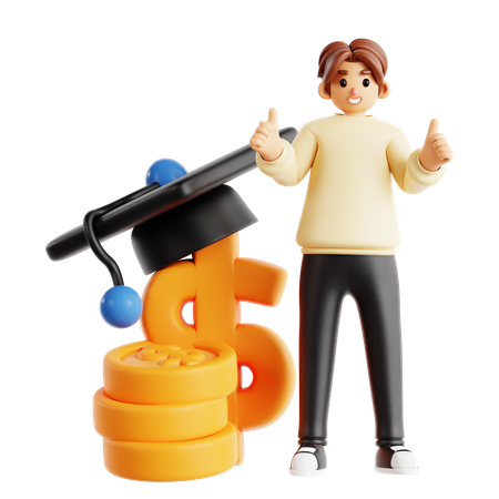 Man Showing Thumbs Up For Education Scholarship  3D Illustration