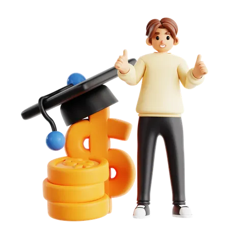 Man Showing Thumbs Up For Education Scholarship  3D Illustration