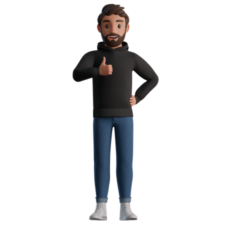 Man showing thumbs up hand gesture  3D Icon