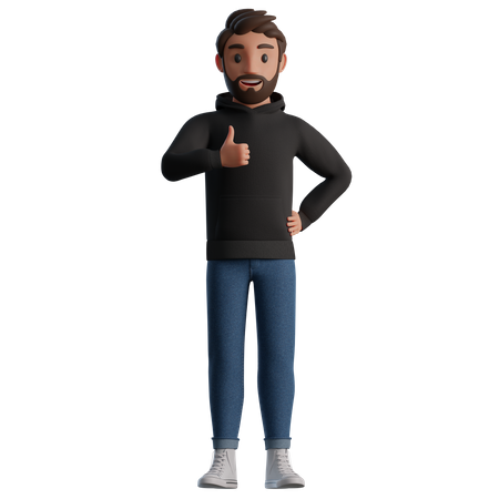 Man showing thumbs up hand gesture 3D Illustration