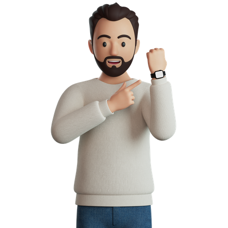 Man Showing Time On His Wrist Watch  3D Icon
