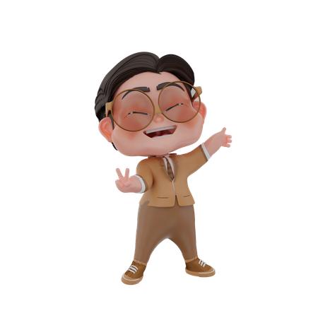 Man showing victory sign  3D Icon
