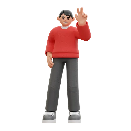 Man showing victory sign 3D Icon