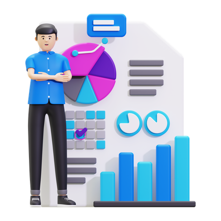 Man Shows Data Report Results  3D Illustration