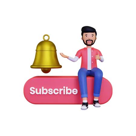 Man shows the notification bell  3D Illustration