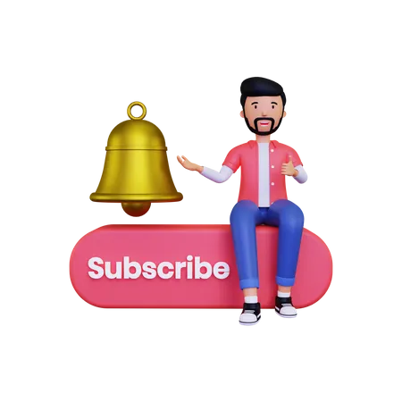 Man shows the notification bell 3D Illustration