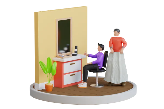 Man Shows Thumbs Up While Getting A Haircut A Man Sits And Showing Thumb At The Hairdresser After A Haircut Happy Man Showing The OK Gesture 3 D Illustration 3D Illustration