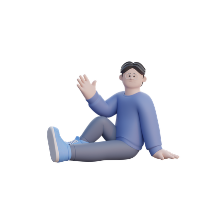 Man Sit and wave  3D Illustration