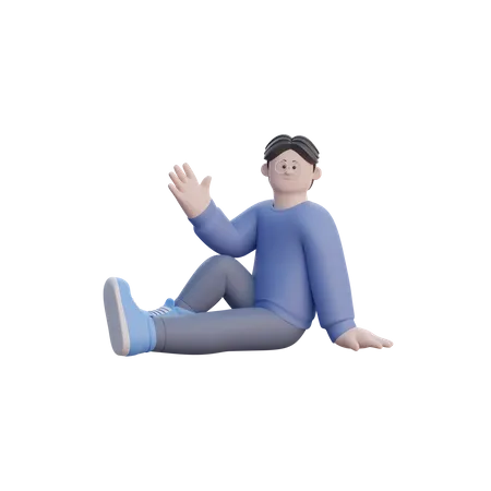 Man Sit and wave  3D Illustration