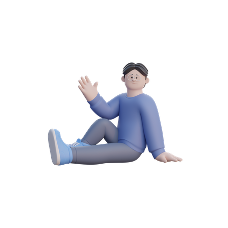 Man Sit and wave 3D Illustration