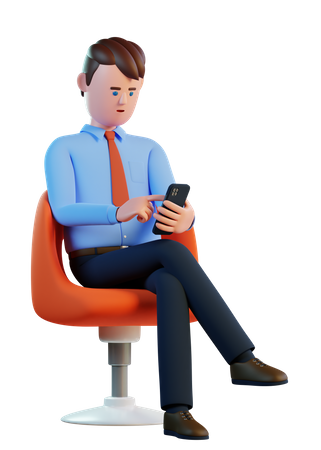 Man sits in a chair with smartphone in his hands  3D Icon