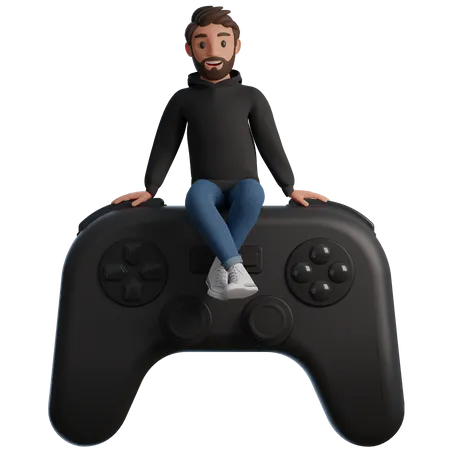 Man sits on a gamepad  3D Illustration