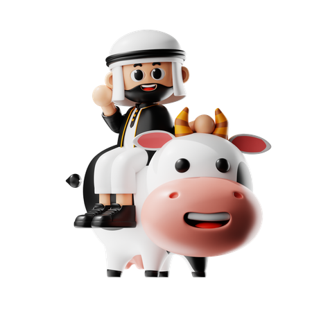 Man Sits On The Cow  3D Illustration
