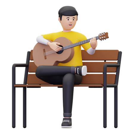 Man Sits While Playing An Acoustic Guitar  3D Icon