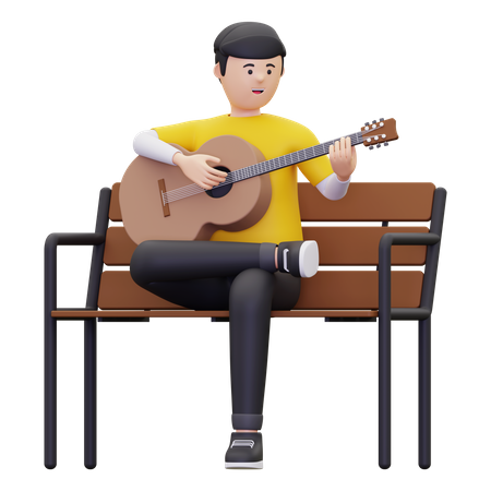 Man Sits While Playing An Acoustic Guitar  3D Illustration