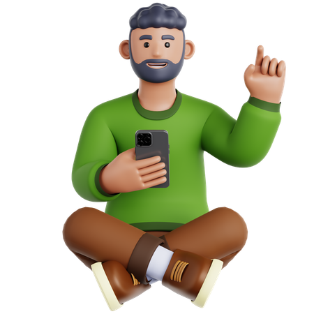 Man Sitting and Using Phone  3D Icon