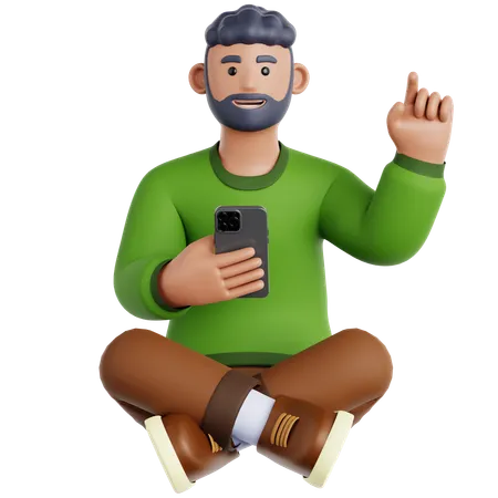 Man Sitting and Using Phone  3D Icon