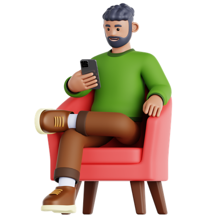 Man Sitting and Using Phone  3D Icon