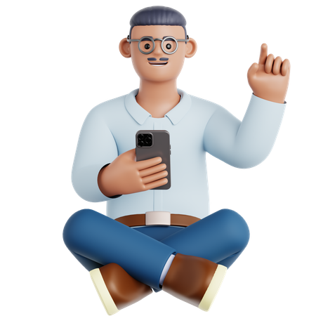 Man Sitting and Using Phone  3D Illustration