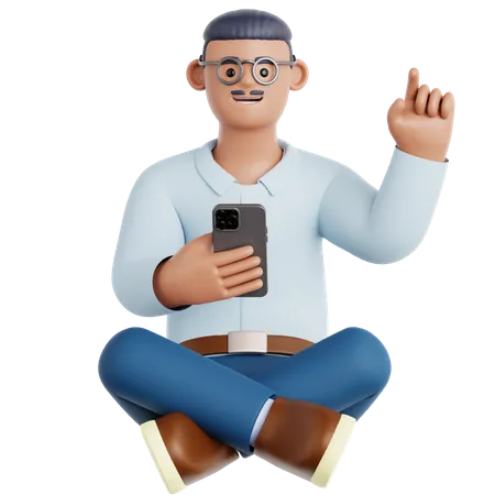 Man Sitting and Using Phone  3D Illustration