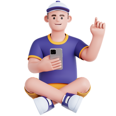 Man Sitting and Using Phone  3D Illustration