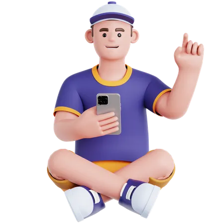 Man Sitting and Using Phone  3D Illustration