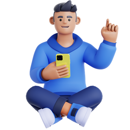 Man Sitting and Using Phone  3D Illustration