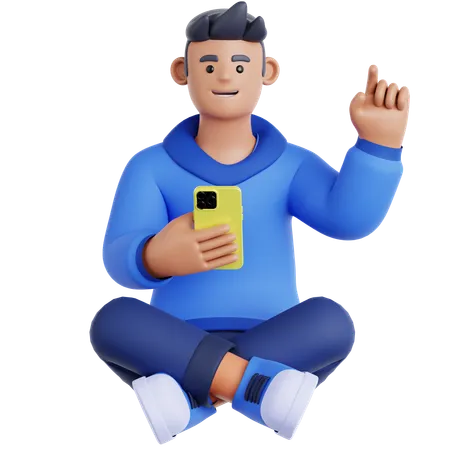 Man Sitting and Using Phone  3D Illustration