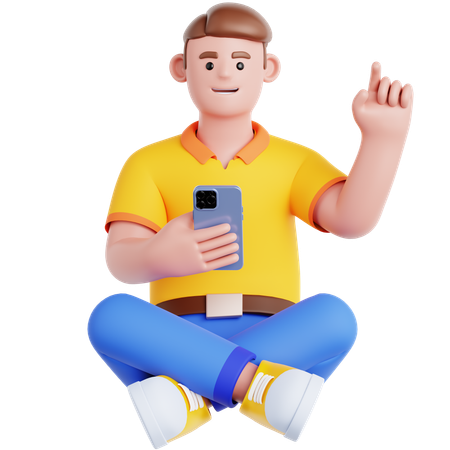 Man Sitting and Using Phone  3D Illustration