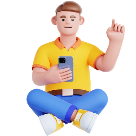 Man Sitting and Using Phone  3D Illustration