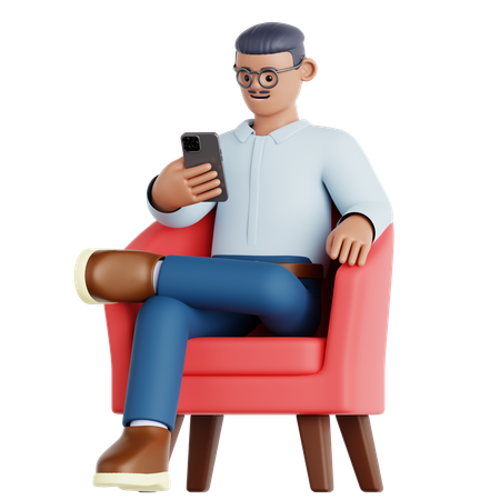 Man Sitting and Using Phone  3D Illustration