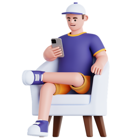 Man Sitting and Using Phone  3D Illustration