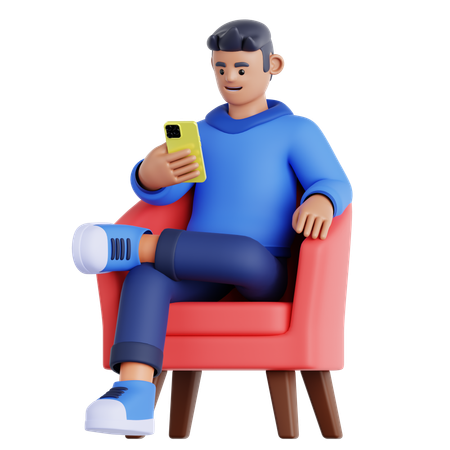 Man Sitting and Using Phone  3D Illustration