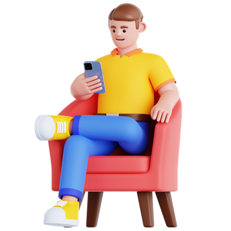 Man Sitting and Using Phone  3D Illustration