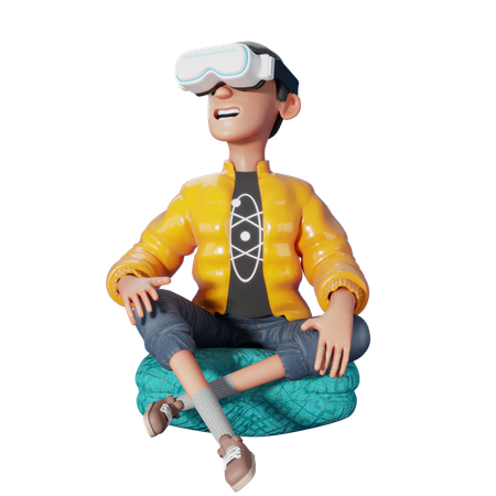 Man Sitting Enjoying His Virtual Reality Glasses  3D Illustration