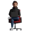 Man sitting in a chair with a laptop and smiling