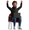 Man sitting in a chair with a laptop is happy