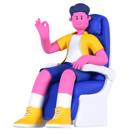 Man sitting in Plane Seat  3D Illustration