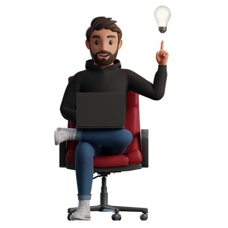 Man sitting in the chair came up with an idea  3D Icon