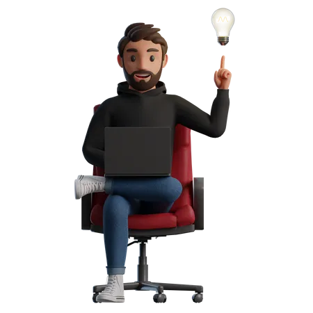 Man sitting in the chair came up with an idea  3D Illustration
