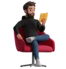 Man sitting on a chair reading a book