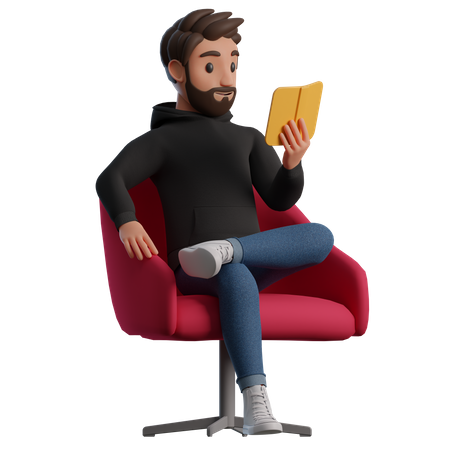 Man sitting on a chair reading a book  3D Illustration