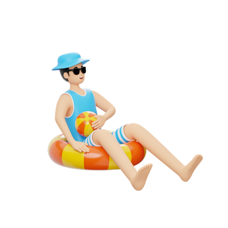 Man Sitting On A Floating Tube On The Beach  3D Icon