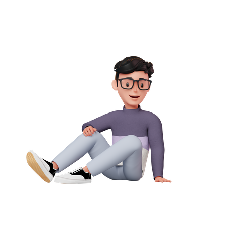 Man Sitting On A Floor  3D Illustration