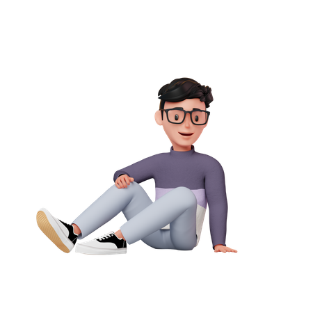 Man Sitting On A Floor 3D Illustration