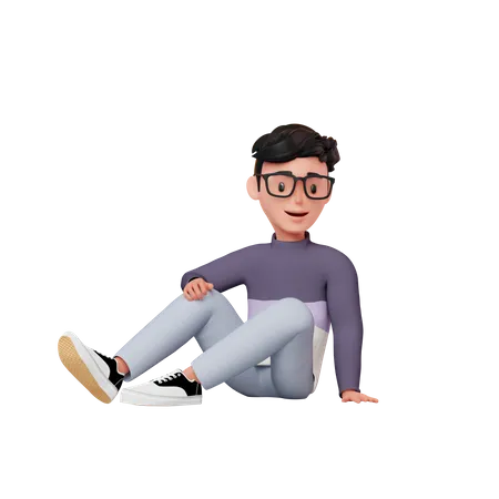 Man Sitting On A Floor  3D Illustration
