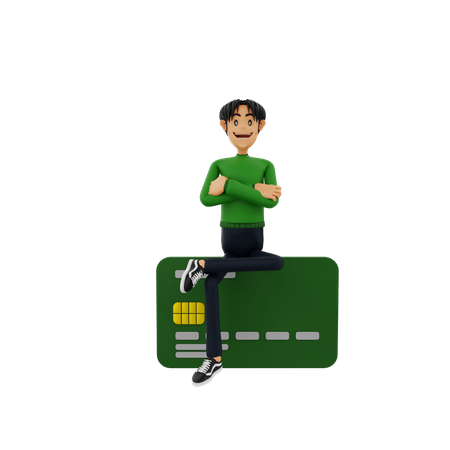 Man sitting on bank card  3D Illustration